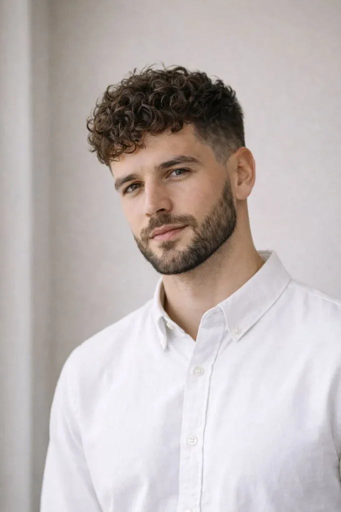 Curly Quiff + Clean Boxed Beard Style