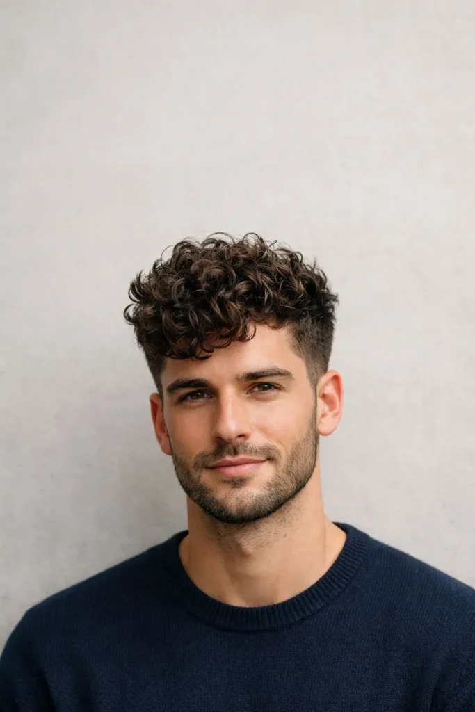 Curly Taper Cut + Medium Density Beard Style