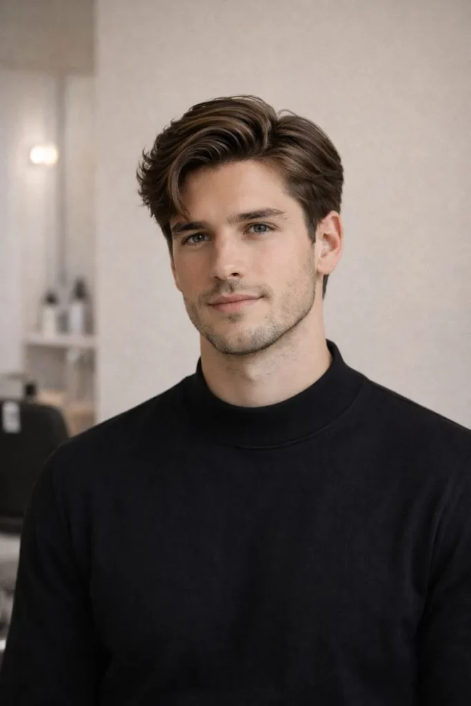 Flow Haircut with Side Part & Tapered Sides Style