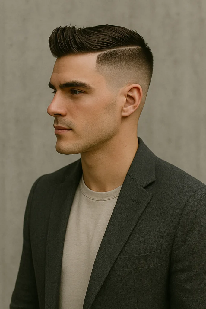 High Fade with Hard Part Style