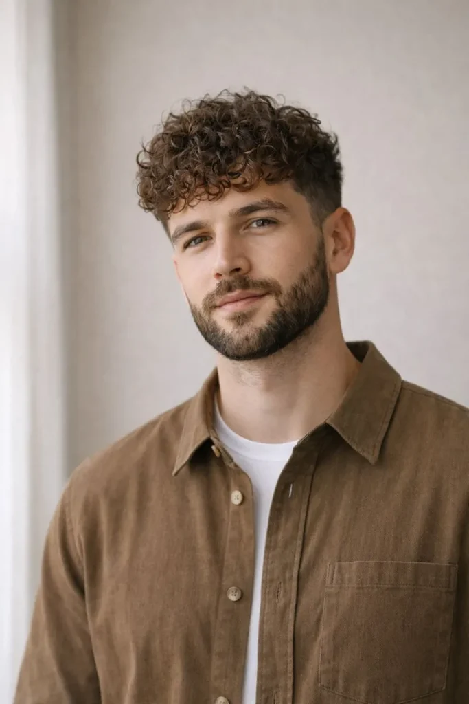 Loose Natural Curls + Full Rounded Beard Style