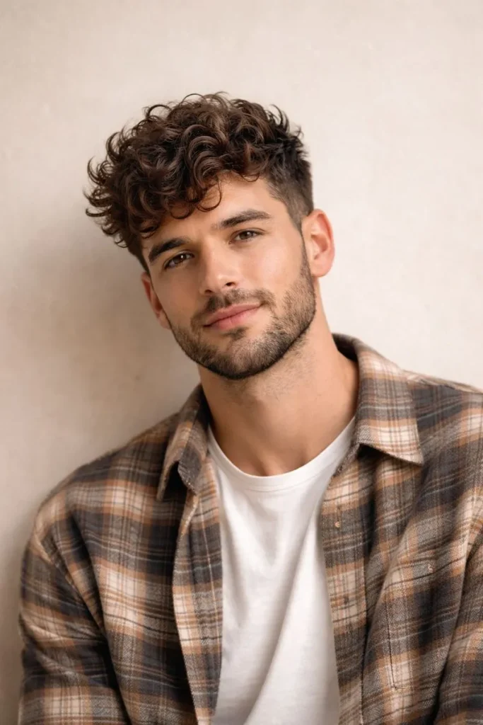 Messy Curly Top + Textured Beard Style