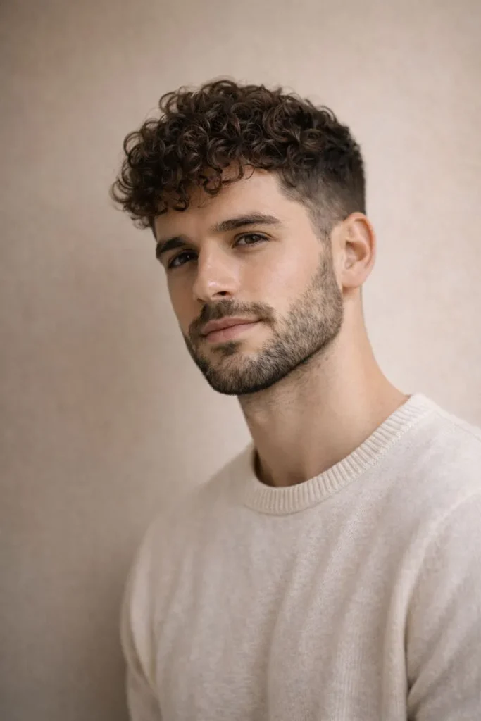 Mid-Length Curls + Natural Beard Growth Style