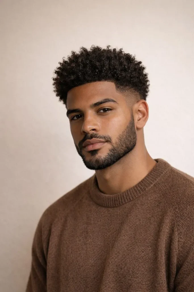 Natural Afro Curls + Shape-Up Beard Style
