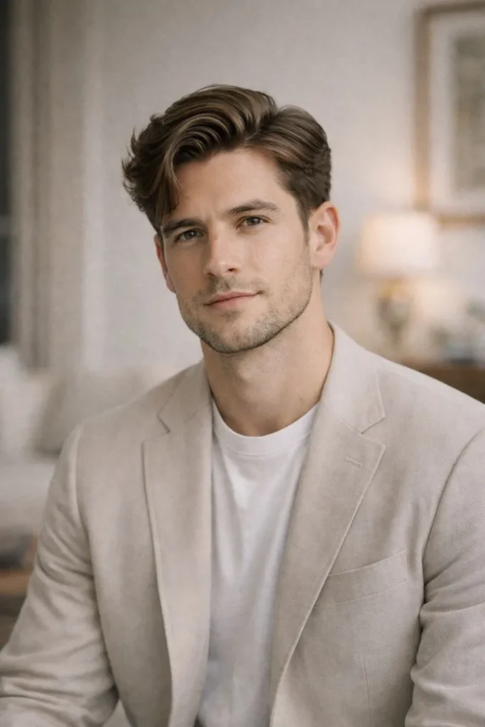 Refined Flow Haircut with Gentle Side Part Style