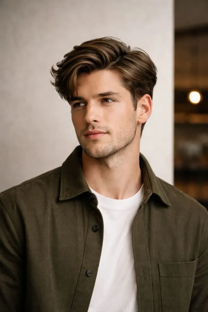 Textured Flow with Deep Side Part Style
