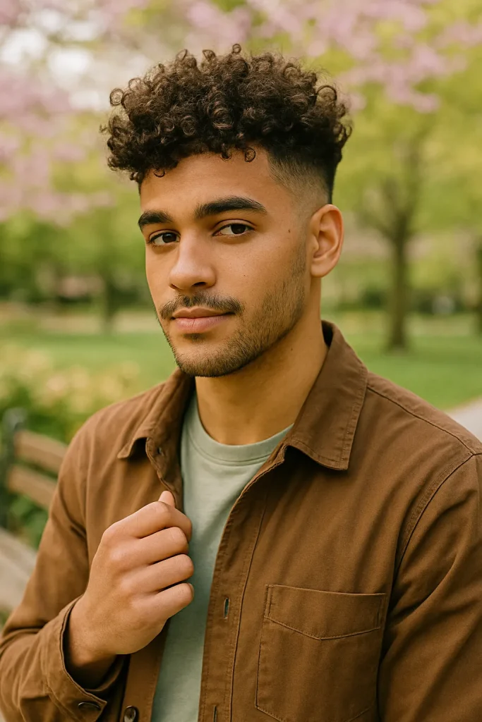 Voluminous Curls with Mid Fade Style