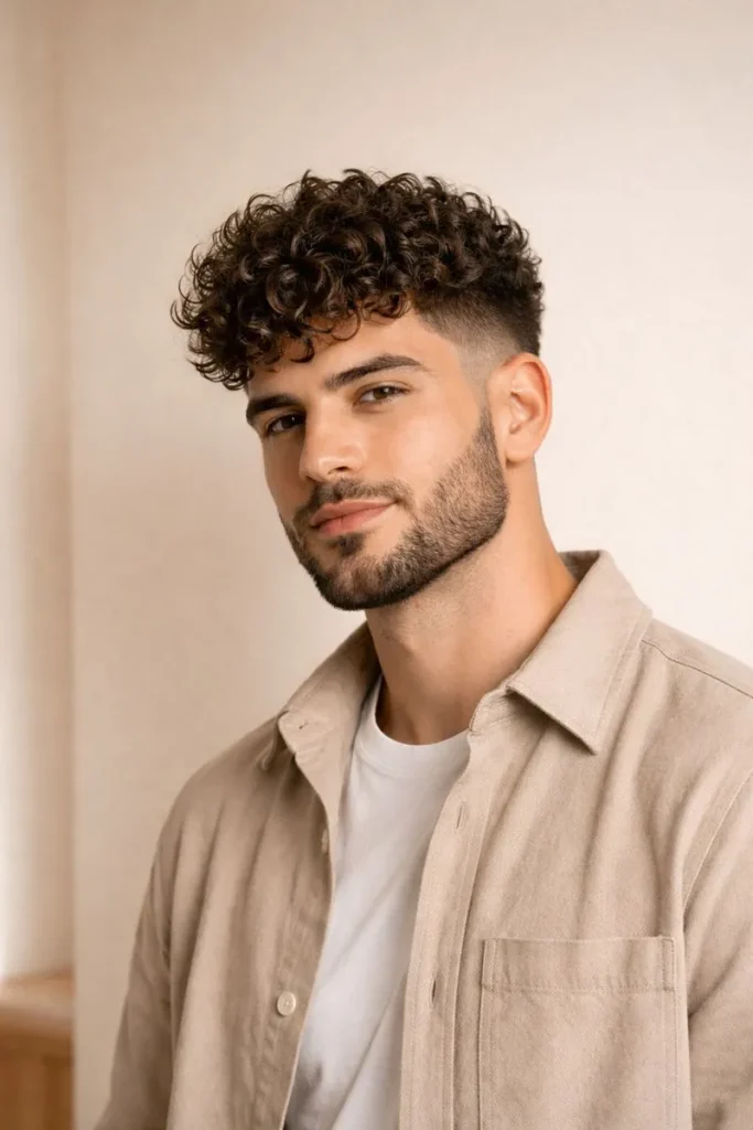 Voluminous Curly Top + Medium Beard Style