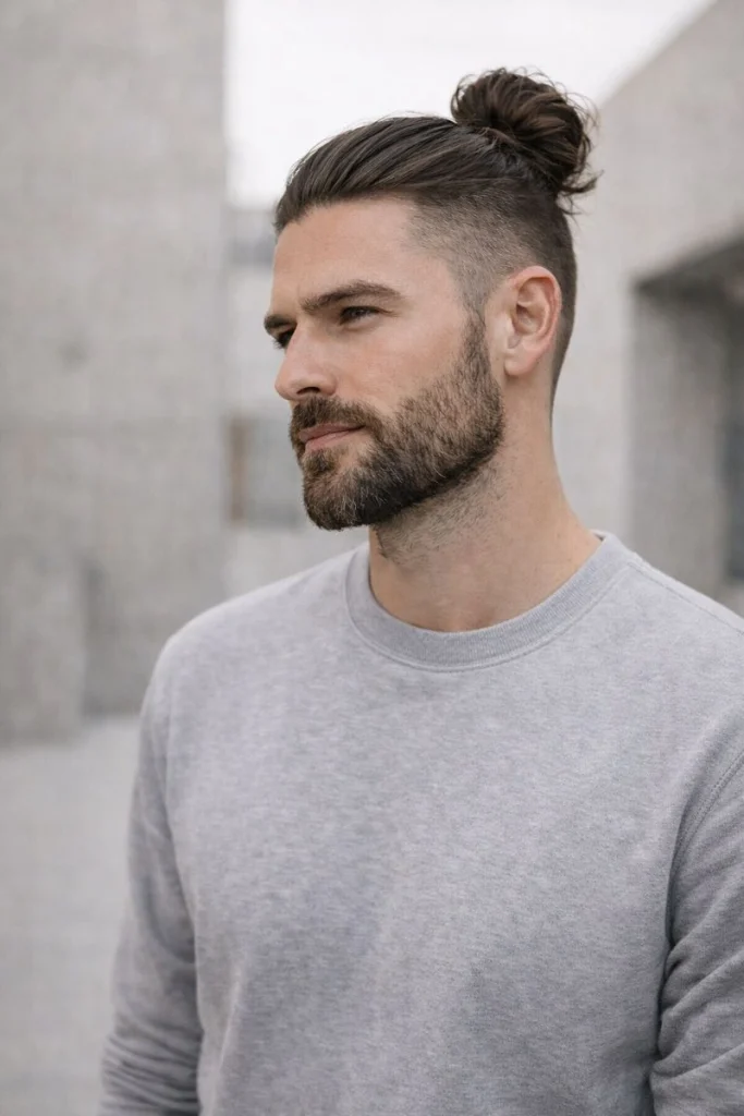 High Bun with Faded Beard Style