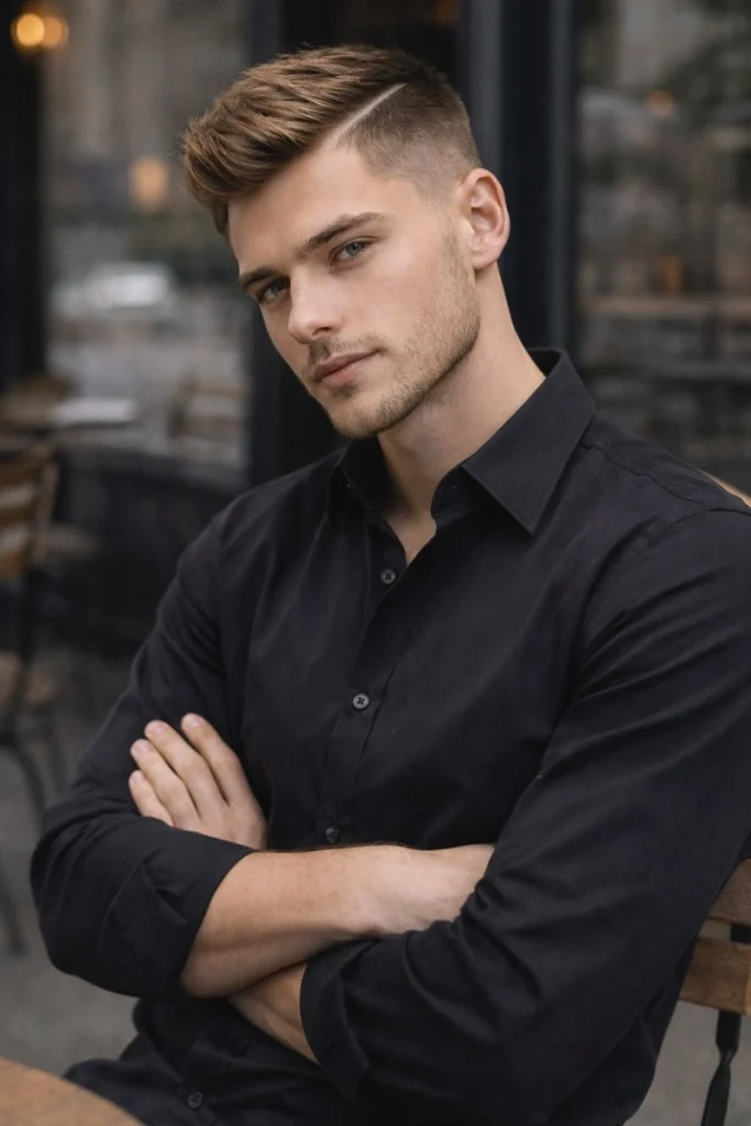 Light Brown Hard Part Haircut Style