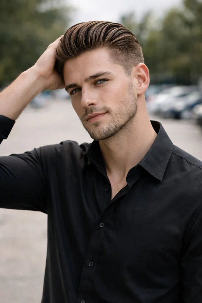 Light Brown Slick Back Fade Style