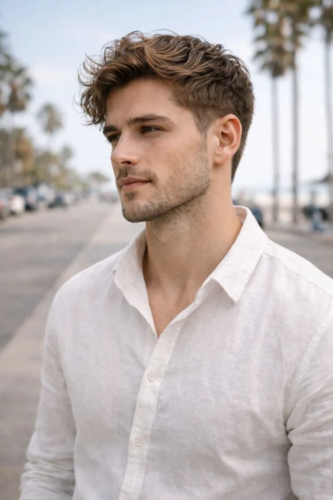 Light Brown Wavy Medium Cut Style