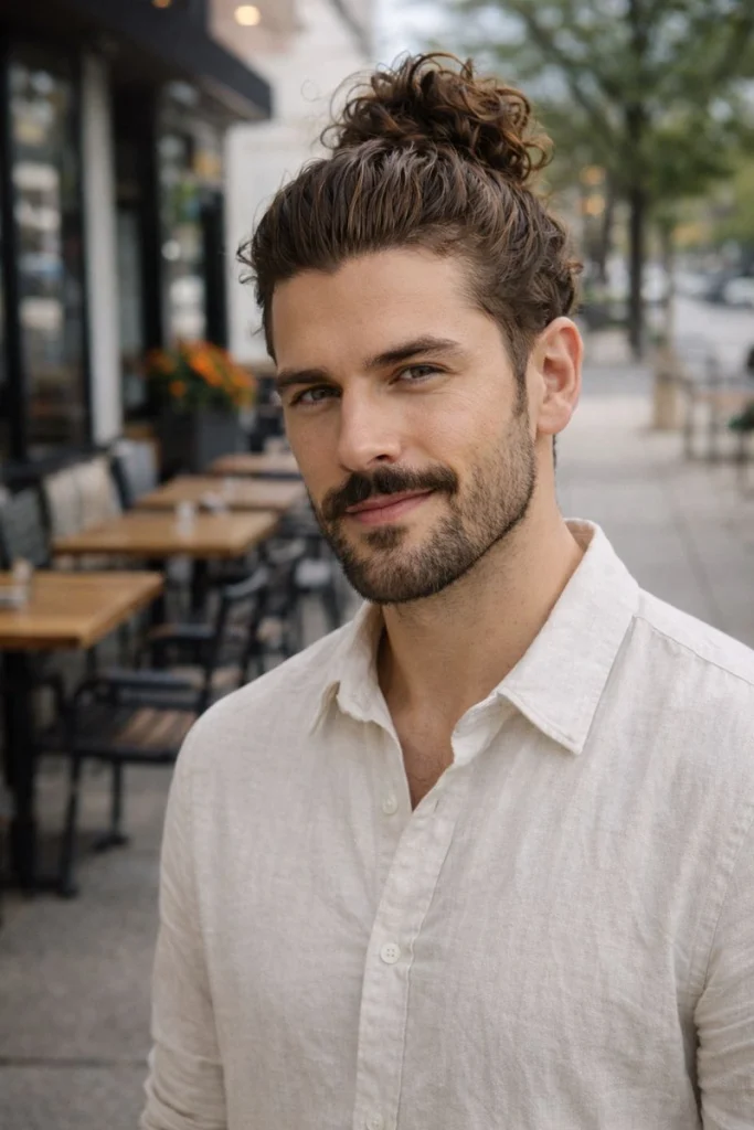 Loose High Bun with Beardstache Style