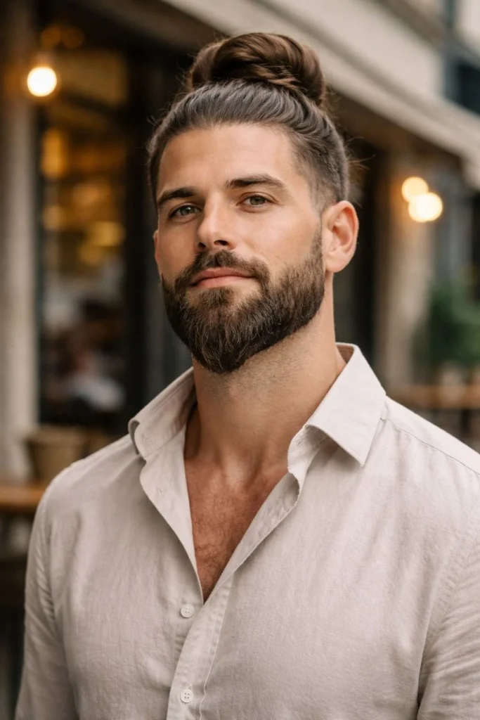 Man Bun with Ducktail Beard Style