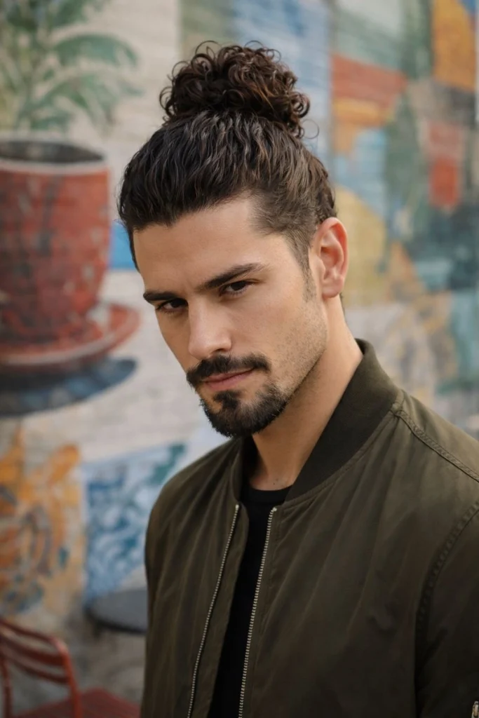 Man Bun with Goatee Hybrid Beard Style