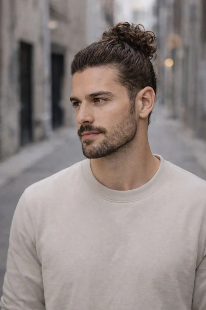 Man Bun with Patchy Beard Styled Smartly Style