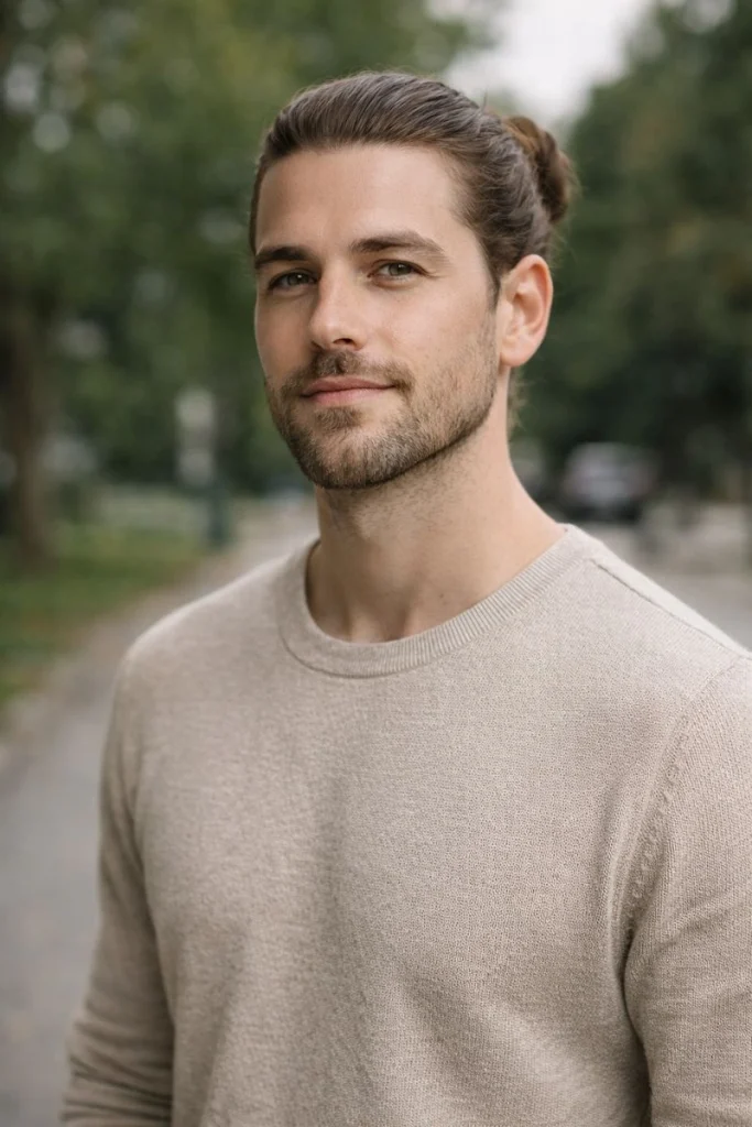 Natural Bun with Minimal Beard Style