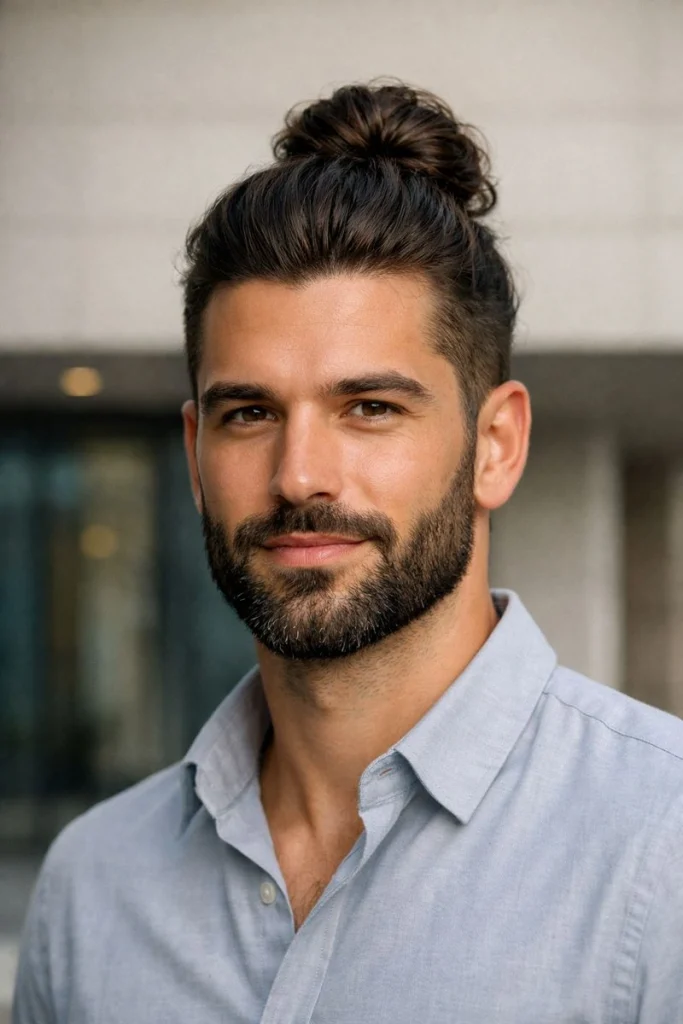 Textured Bun with Corporate Beard Style