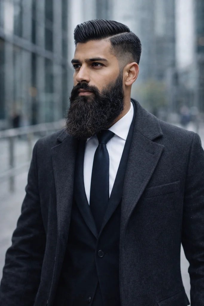 Long Beard with Hard Part Style